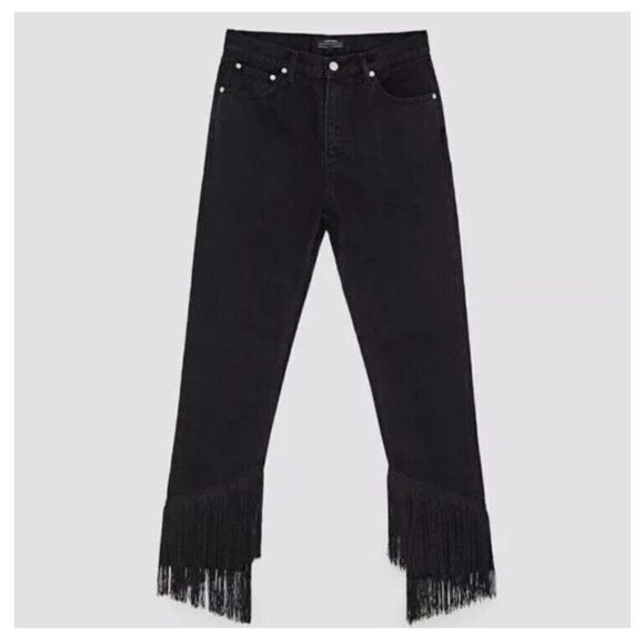 Zara Women’s Premium Denim Collection High Rise Fringe Black Jeans 10 country - Picture 4 of 9